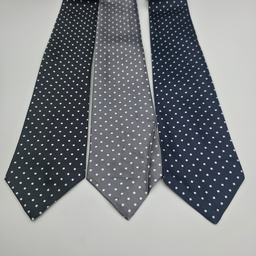 Ketch Mens Polka Dot Necktie Set 3 Pack Black Grey Navy Blue Silk Blend Ties